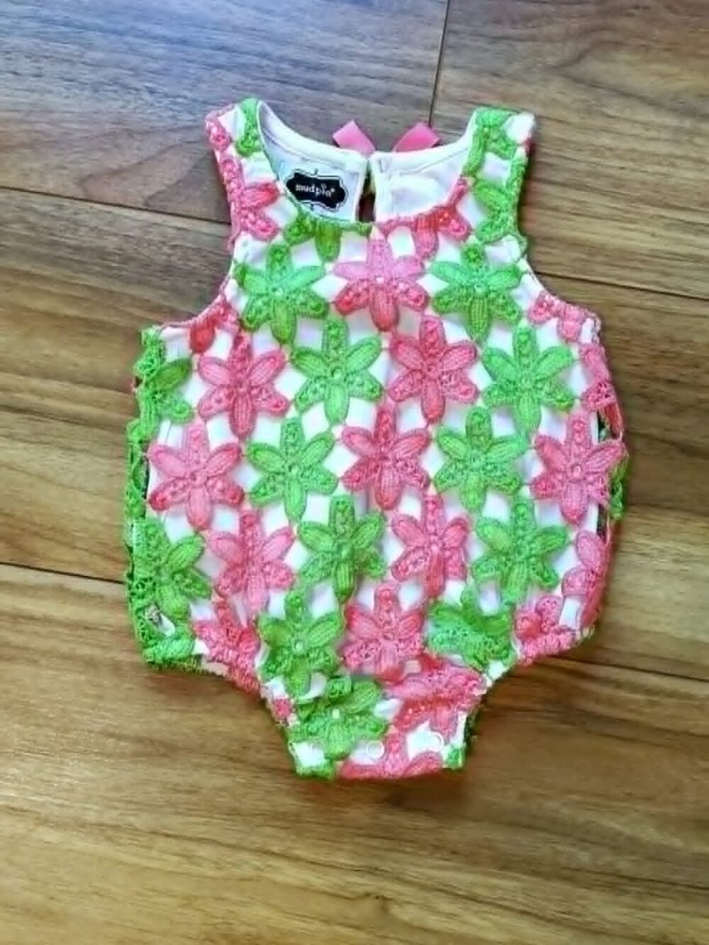 Mudpie Knit Flower Bubble Romper Size 0-6m